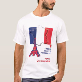 愛国的バスティーユフランスのー日国旗 Tシャツ