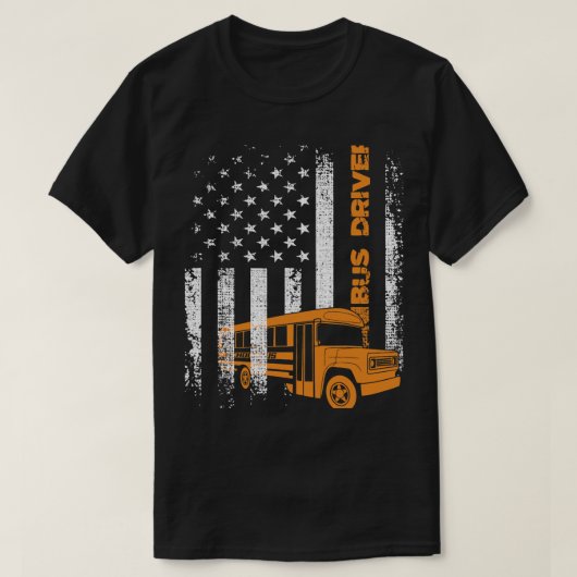 愛国的バスドライバーUSAアメリカ国旗のスクールバス Tシャツ (デザイン正面)