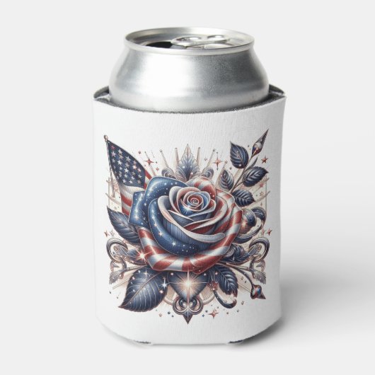 愛国的バラとアメリカ国旗の独立記念日 缶クーラー (缶正面)