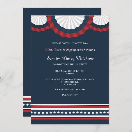 愛国的バンティング募金招待状 招待状 (正面/裏面)