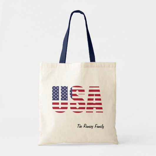 愛国的パーソナライズされたなアメリカ家族予算トート トートバッグ (正面)