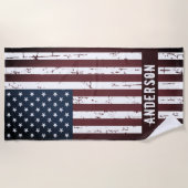 愛国的パーソナライズされたなスターストライプズ米国国旗 ビーチタオル (正面)