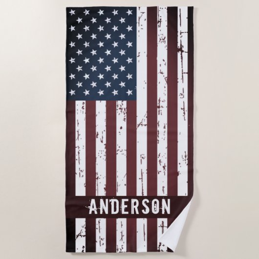 愛国的パーソナライズされたなスターストライプズ米国国旗 ビーチタオル (正面)