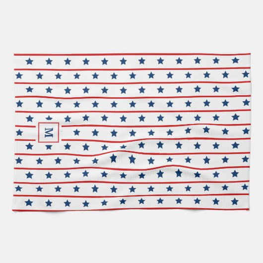 愛国的パーソナライズされたな星と縞模様 キッチンタオル (横)