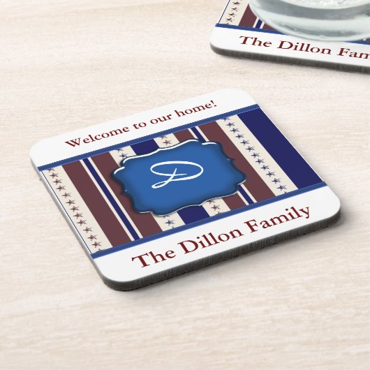 愛国的パーソナライズされたコルクコースターテンプレート コースター (左側)