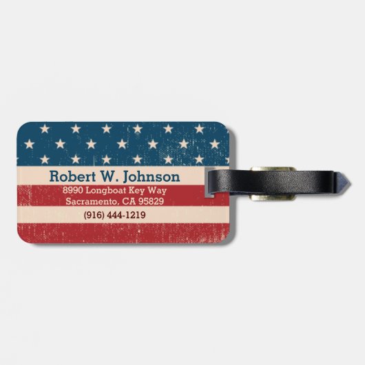愛国的パーソナライズされた赤白青スターストライプズ ラゲッジタグ (裏面横)