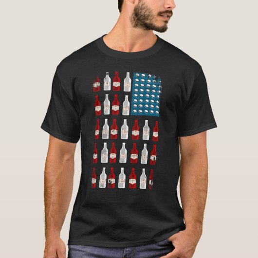 愛国的ビールボトルアメリカ国旗 Tシャツ (正面)