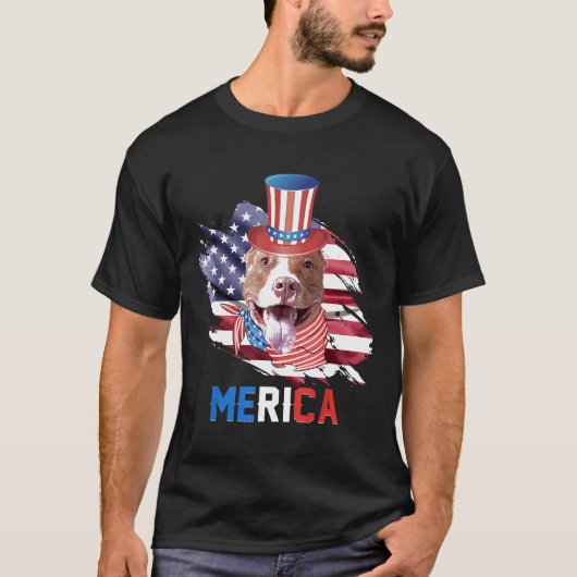 愛国的ピットブルアメリカ国旗 Tシャツ (正面)