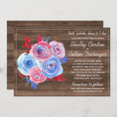 愛国的フローラ素朴結婚7月4日 招待状 (正面/裏面)