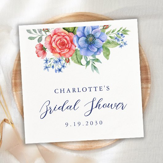 愛国的フローラ赤白青ブライダルシャワー スタンダードカクテルナプキン