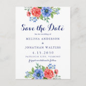 愛国的フローラ赤白青7月結婚4日 インビテーションポストカード (正面)