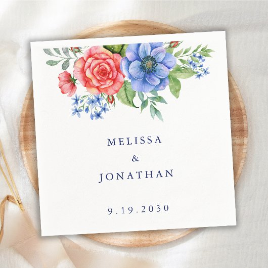 愛国的フローラ赤白青7月結婚4日 スタンダードカクテルナプキン