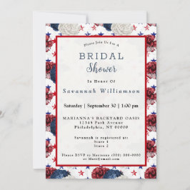 愛国的ブルーレッドスターローズブーケブライダルシャワー 招待状