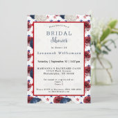 愛国的ブルーレッドスターローズブーケブライダルシャワー 招待状 (スタンド正面)