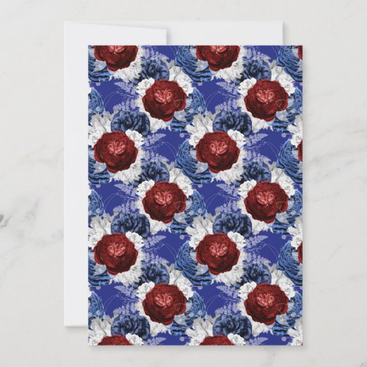 愛国的ブルーレッドローズブーケブライダルシャワー 招待状 (裏面)