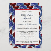 愛国的ブルーレッドローズブーケブライダルシャワー 招待状 (正面/裏面)