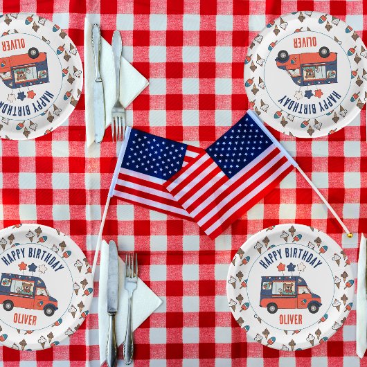 愛国的ベアーアイスクリームパーティー誕生日 ペーパープレート