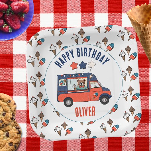 愛国的ベアーアイスクリームパーティー誕生日 ペーパープレート