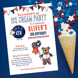 愛国的ベアーアイスクリームパーティー誕生日 招待状