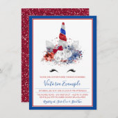 愛国的ベビーシャワーユニコーン赤白青ベビー 招待状 (正面/裏面)