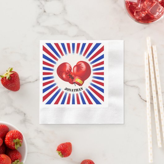 愛国的ボクシング手袋デザイン紙ナプキンス 縁ありカクテルナプキン (インサイチュ)