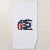 愛国的ボストンテリア犬パピーアメリカ国旗4 ビーチタオル (正面)