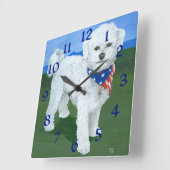 愛国的マルチーズ時計 スクエア壁時計 (傾斜)