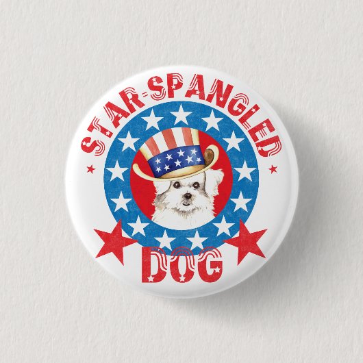 愛国的マルチーズ 缶バッジ (正面)