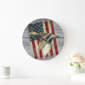 愛国的マ飛んでいるラードダック狩りデコル ラージ壁時計 (ホーム)