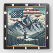 愛国的ムースマウンテン自然 スクエア壁時計 (正面)