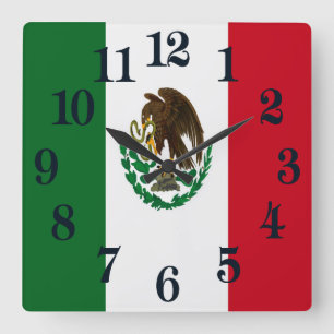 愛国的メキシコ国旗 スクエア壁時計