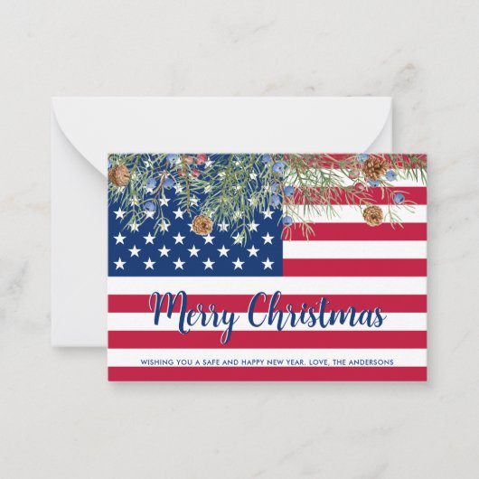 愛国的メリークリスマスアメリカ国旗の休日 ノートカード (正面)