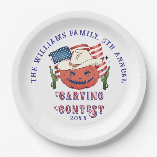 愛国的モダンなカボチャがハロウィーンを飾る ペーパープレート (正面)