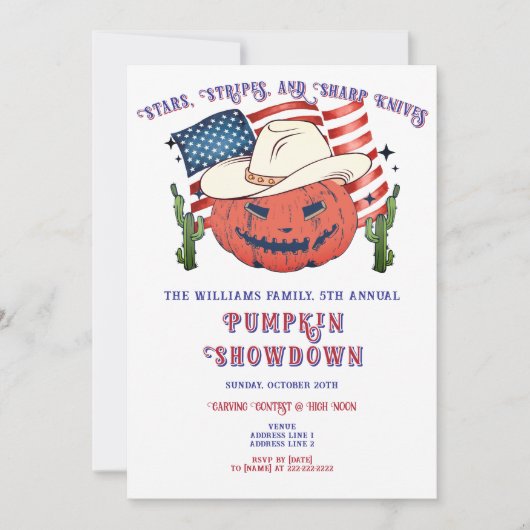 愛国的モダンなカボチャがハロウィーンを飾る 招待状 (正面)