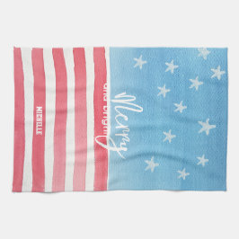 愛国的モダンな水彩国旗 キッチンタオル