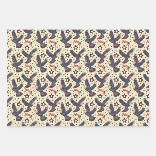 愛国的モダン赤白青素朴ギフトラップ ラッピングペーパーシート (正面2)