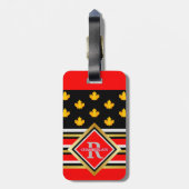 愛国的モノグラムフェイク金ゴールドメープルレッドとブラック ラゲッジタグ (裏面縦)