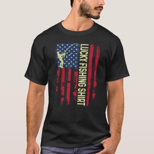 愛国的ラッキー魚釣りのための魚釣り Tシャツ (正面)