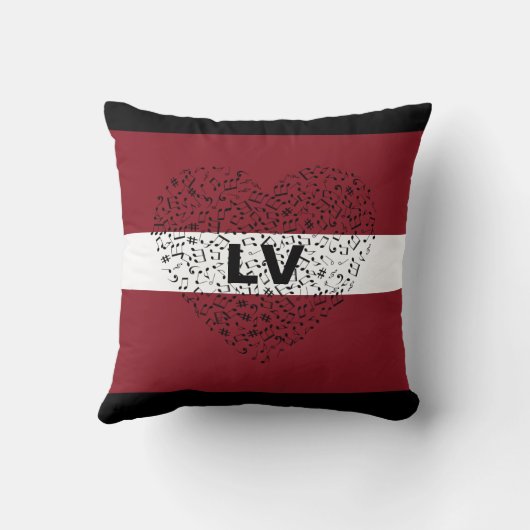 愛国的ラトビア国旗とミュージカルハート クッション (裏面)