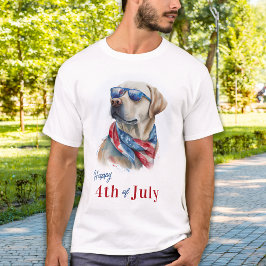愛国的ラブラドール犬USA国旗7月4日Happy Tシャツ