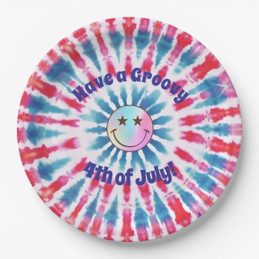 愛国的レトロヒッピー7月4日紙プレート ペーパープレート (正面)