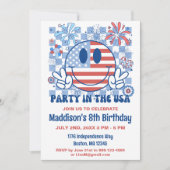 愛国的レトロ7月の誕生日パーティー4日 招待状 (正面)