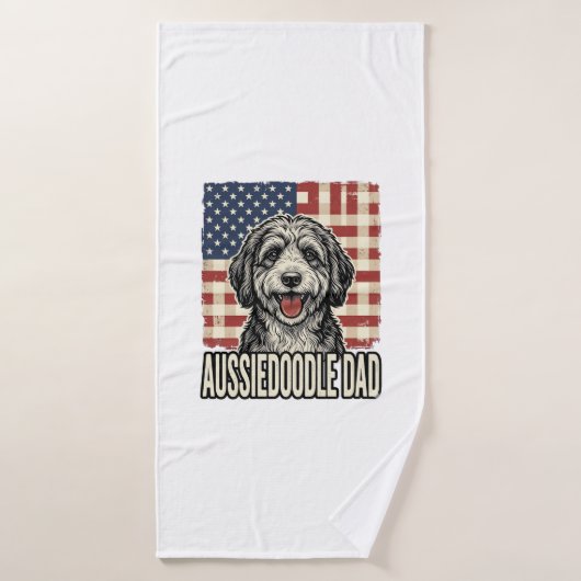 愛国的ヴィンテージなAussiedoodleパパのドッグTシャツデザイン バスタオル (バスタオル)