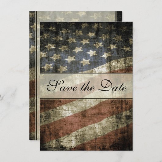 愛国的ヴィンテージアメリカ結婚国旗 セーブザデート (正面/裏面)
