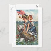 愛国的ヴィンテージビーチシーン ポストカード (正面/裏面)