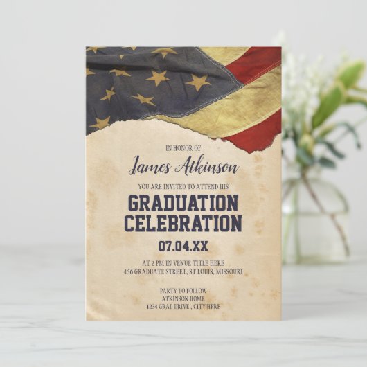 愛国的ヴィンテージ旗卒業党招待状 招待状 (スタンド正面)