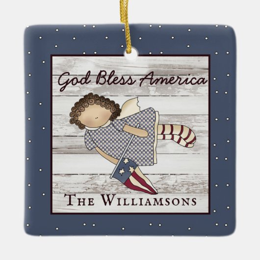 愛国的初期のな国の天使の姓 セラミックオーナメント (正面)