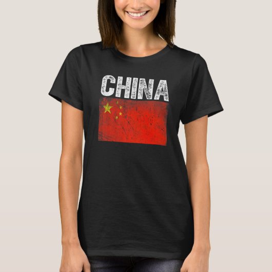 愛国的動揺して中国旗男性女性子供 Tシャツ (正面)
