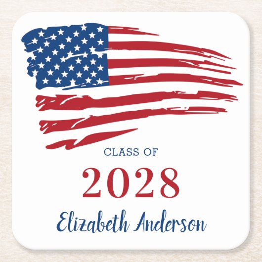 愛国的卒業USAアメリカ国旗軍隊 スクエアペーパーコースター (正面)