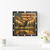 愛国的威厳のあるなアメリカ人に対するアウトドアを解除する スクエア壁時計 (ホーム)